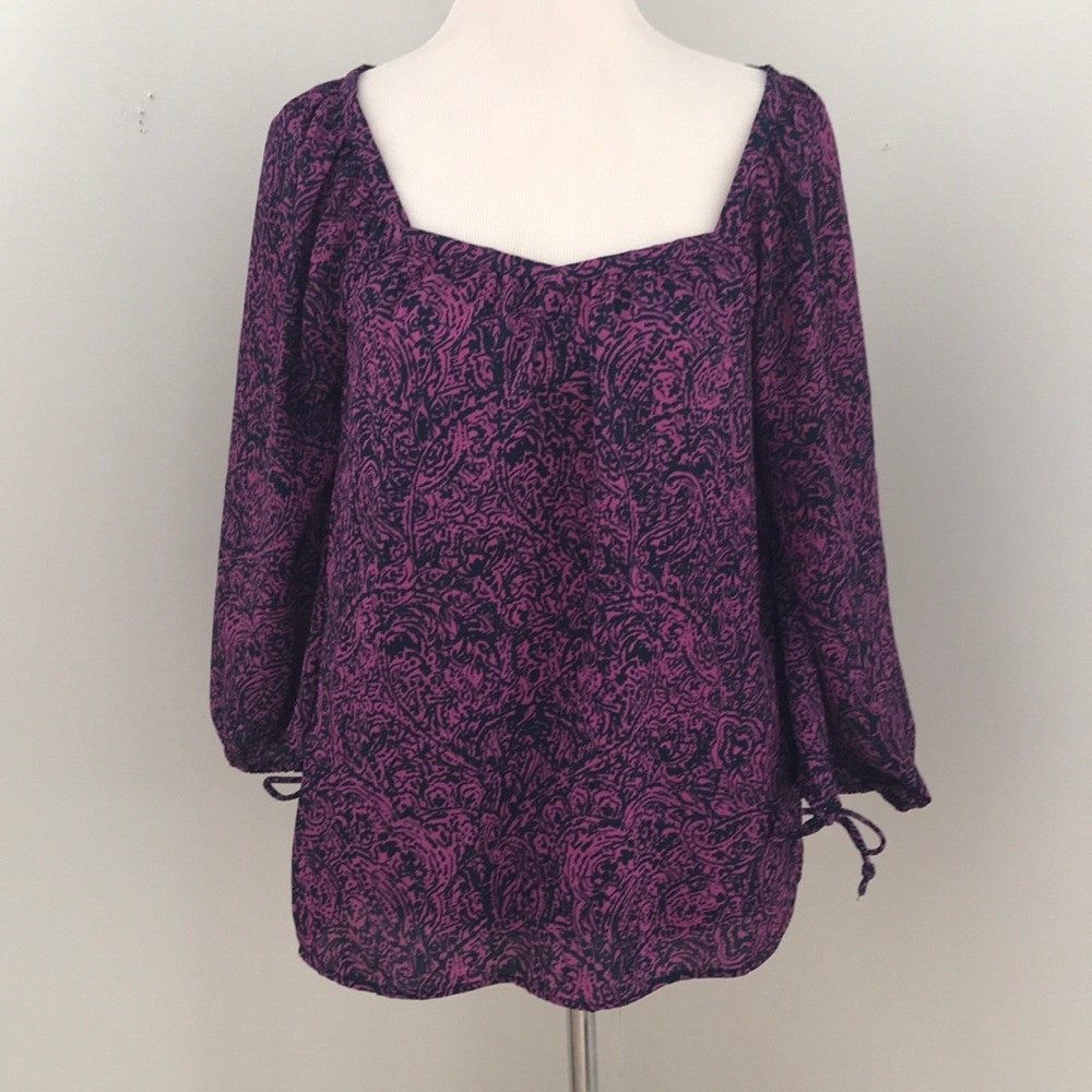 Banana Republic Purple Paisley Boho Blouse Sz XS